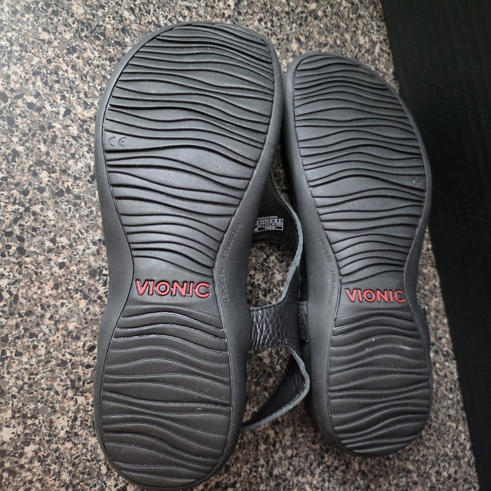 Vionic Terra Sandals Women Size 9 Black Leather Toe Post Orthotic Comfort - Picture 10 of 10